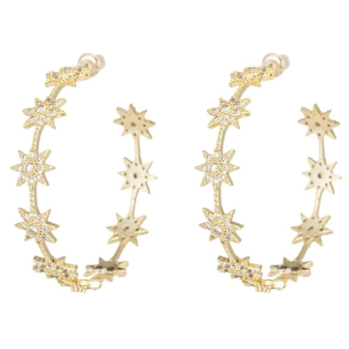 Gold star hoop earrings, gold and cz, gift under $100 for your bestie